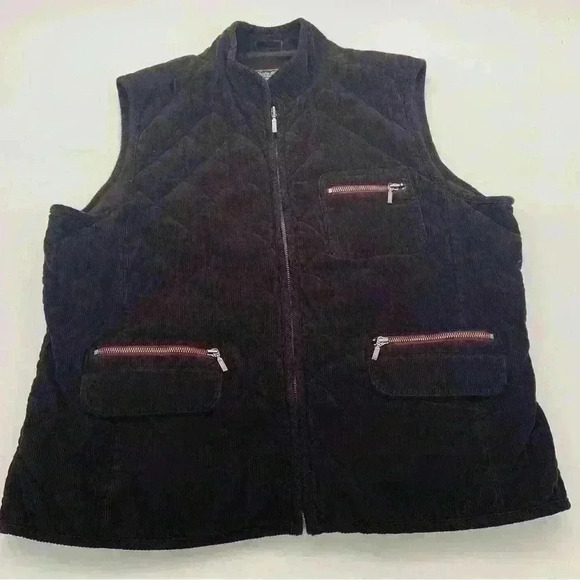 Vintage Eddie Bauer Corduroy Quilted Lined Vest Brown Petite XL - Picture 1 of 5